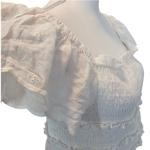 Audrey‎ Lane Cottage Peasant White Smocked Ruffle Flutter Sleeve Top Size XL - Picture 2 of 7